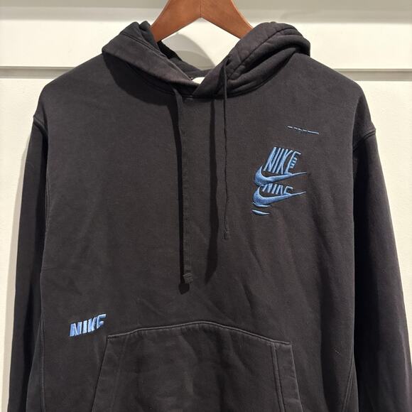 Nike Hoodie Mens Small Black Blue Swoosh Logo DM6873-010 Embroidered Pullover - Picture 3 of 16